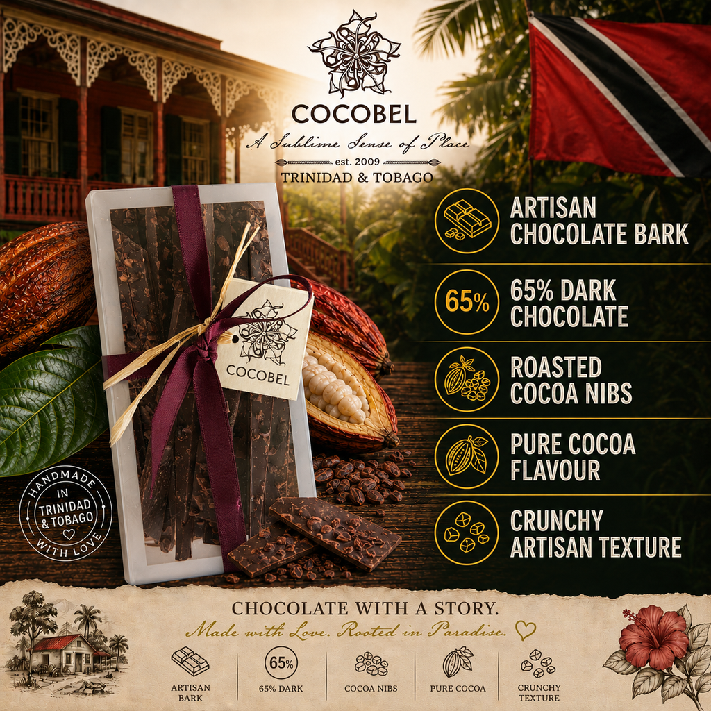 Nibble Me Chocolate Bark | 65% Dark Chocolate with Roasted Cocoa Nibs | Artisan Chocolate from Trinidad & Tobago