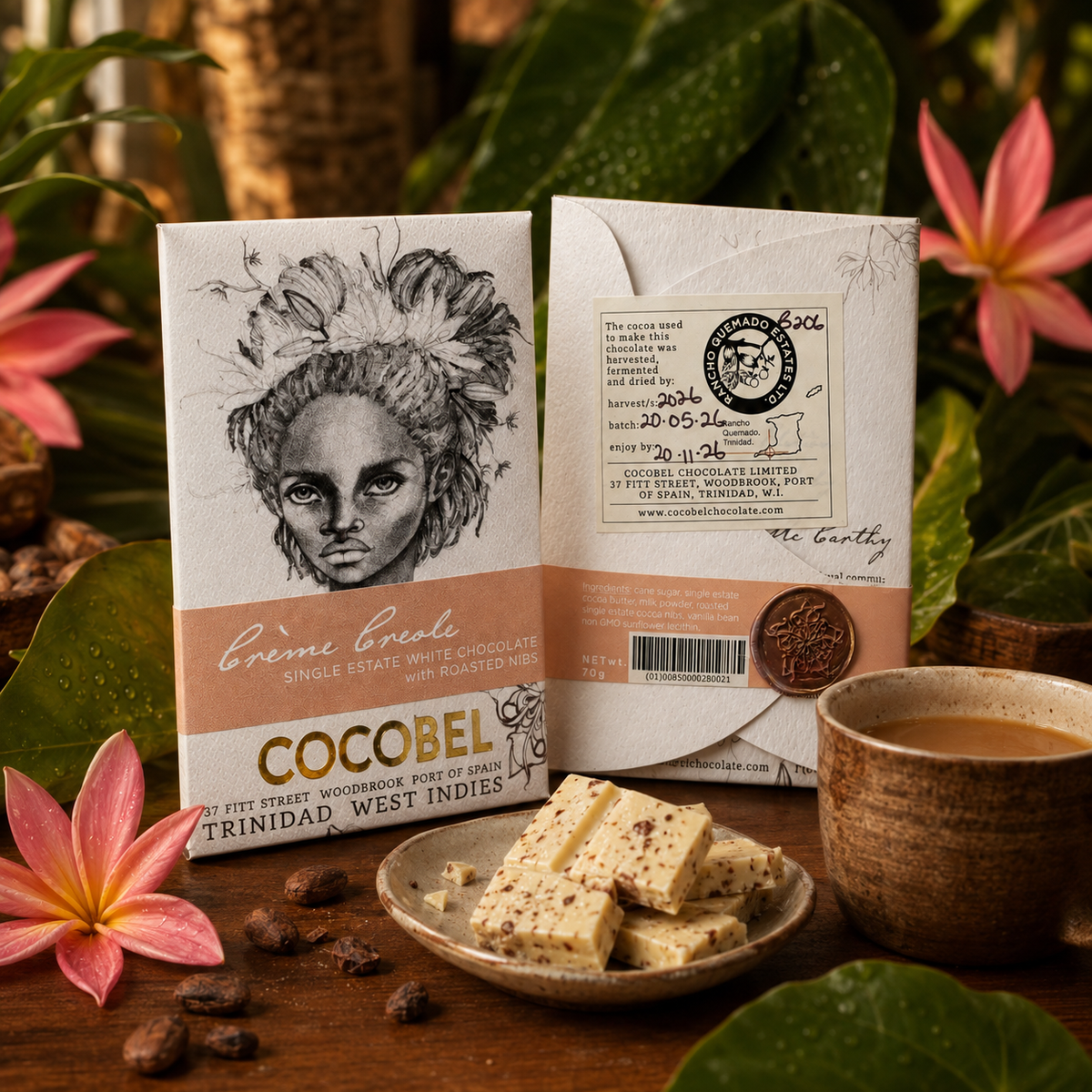 Crème Creole White Chocolate with Roasted Cocoa Nibs | Single-Estate Trinidad Chocolate