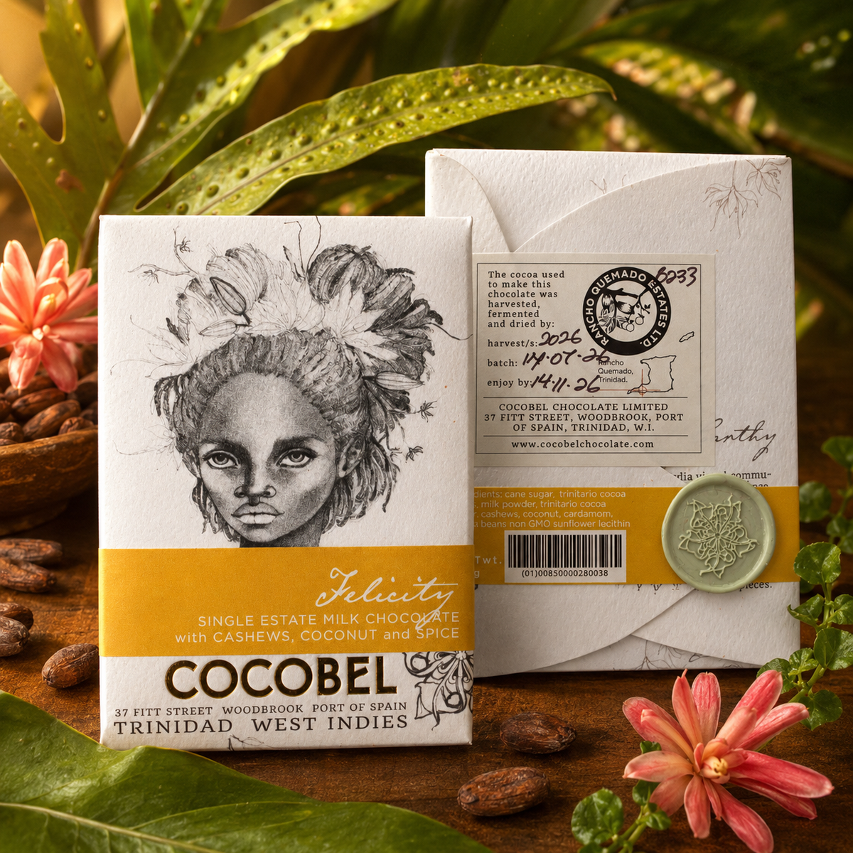 Felicity Spiced Milk Chocolate with Cashew, Coconut & Cardamom | Award-Winning Trinidad Chocolate