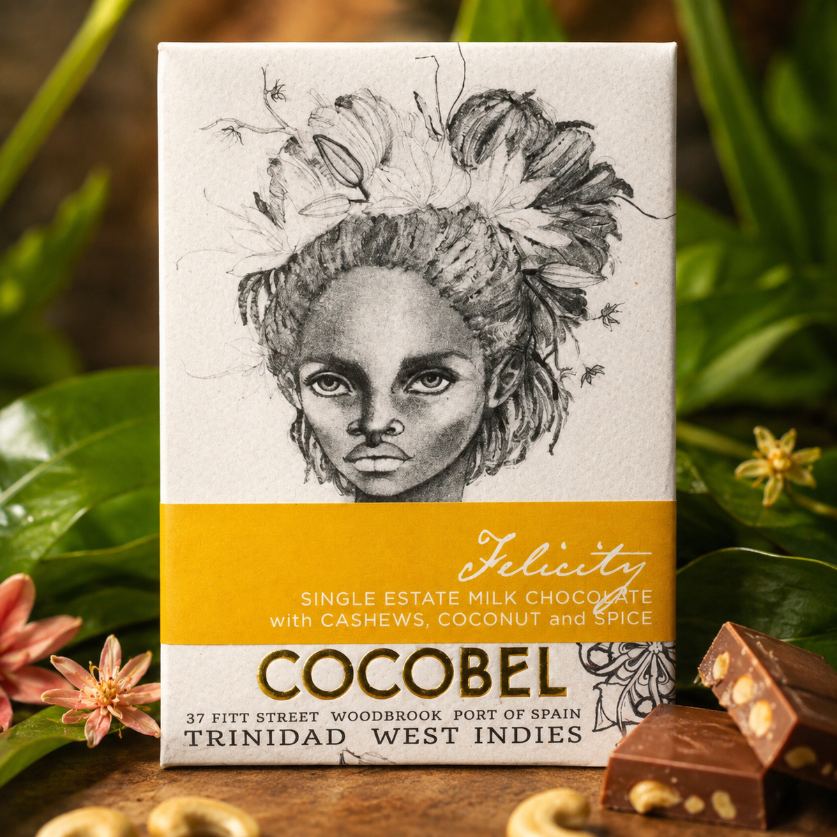 Felicity Spiced Milk Chocolate with Cashew, Coconut & Cardamom | Award-Winning Trinidad Chocolate