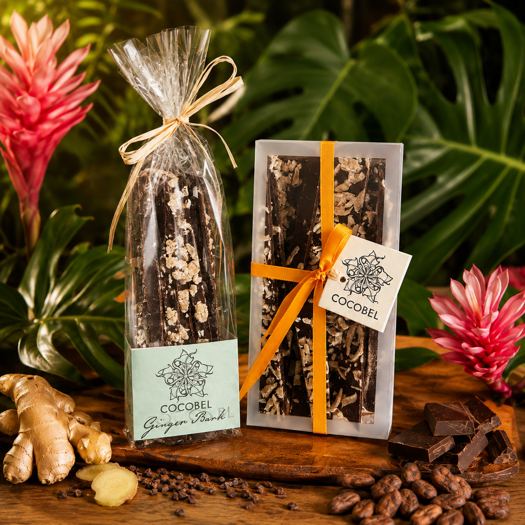 Ginger Chocolate Bark | 65% Dark Chocolate with Crystallised Ginger | Artisan Chocolate from Trinidad & Tobago