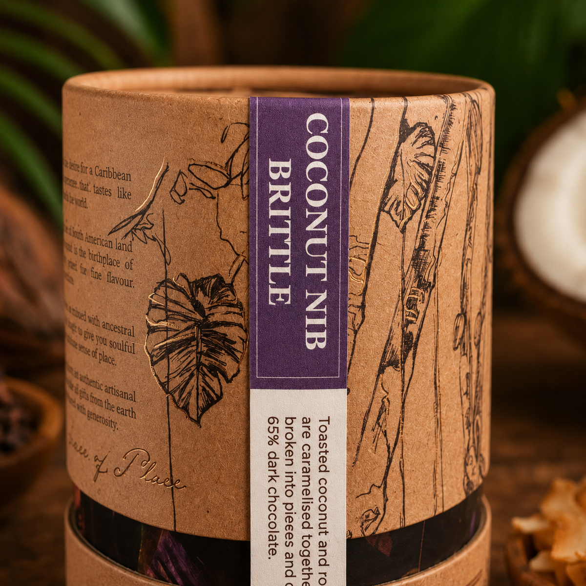 Coconut Nib Brittle | Dark Chocolate Coconut Brittle with Cocoa Nibs | Artisan Trinidad Confection