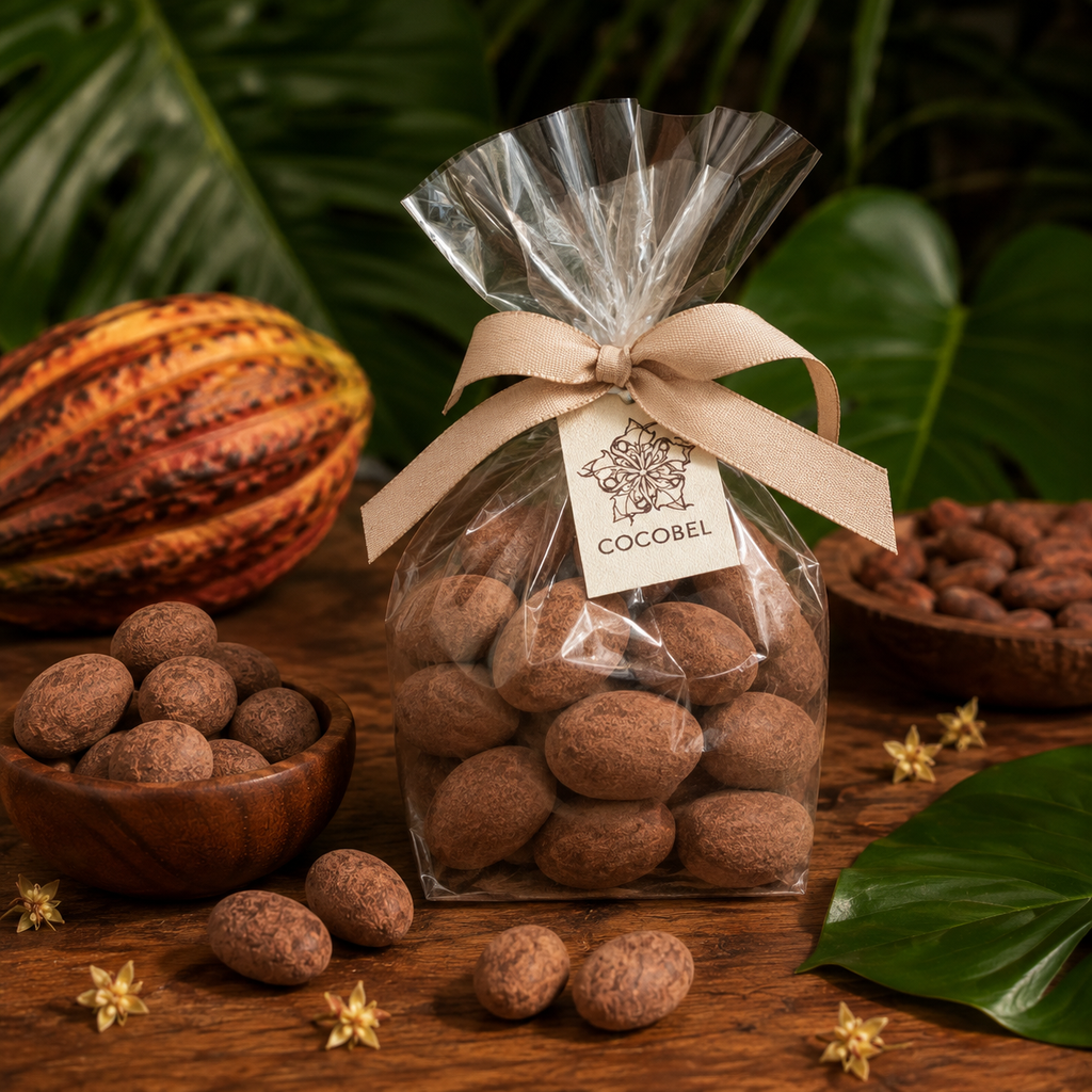 Cocoa Bean Dragées | Whole Roasted Cocoa Beans Coated in 65% Dark Chocolate | Artisan Trinidad Chocolate