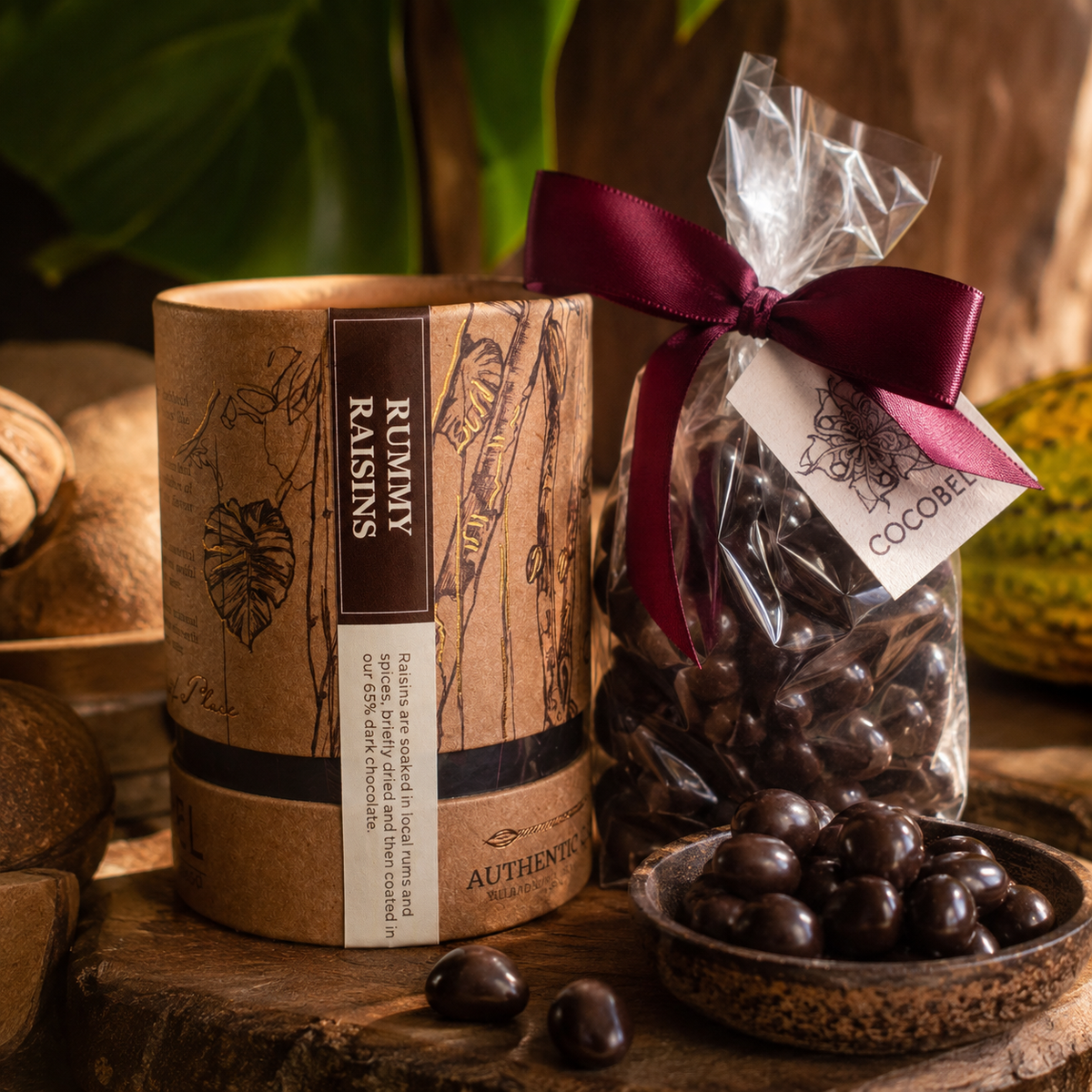 Rummy Raisins Dragées | Rum-Soaked Raisins Coated in 65% Dark Chocolate | Artisan Trinidad Chocolate