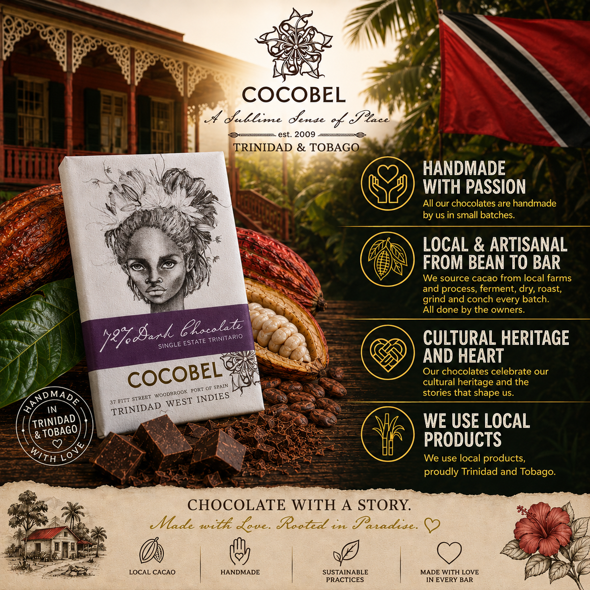 72% Single Estate Dark Chocolate | Trinitario Dark Chocolate from Trinidad & Tobago | Award-Winning